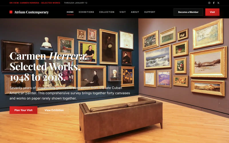 Arts Gallery website design example, desktop view