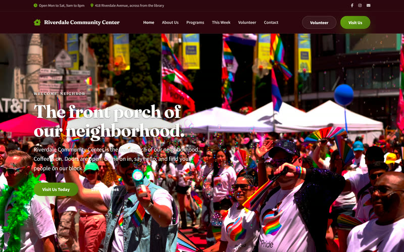 Neighborhood website design example, desktop view