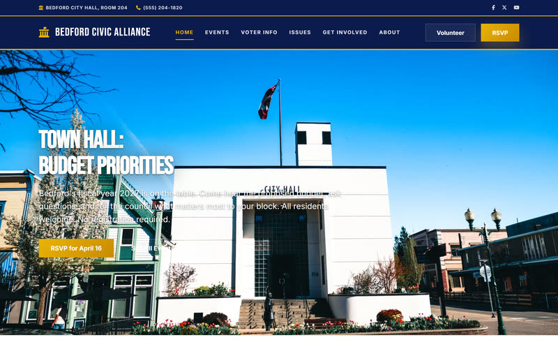 Town Square website design example, desktop view