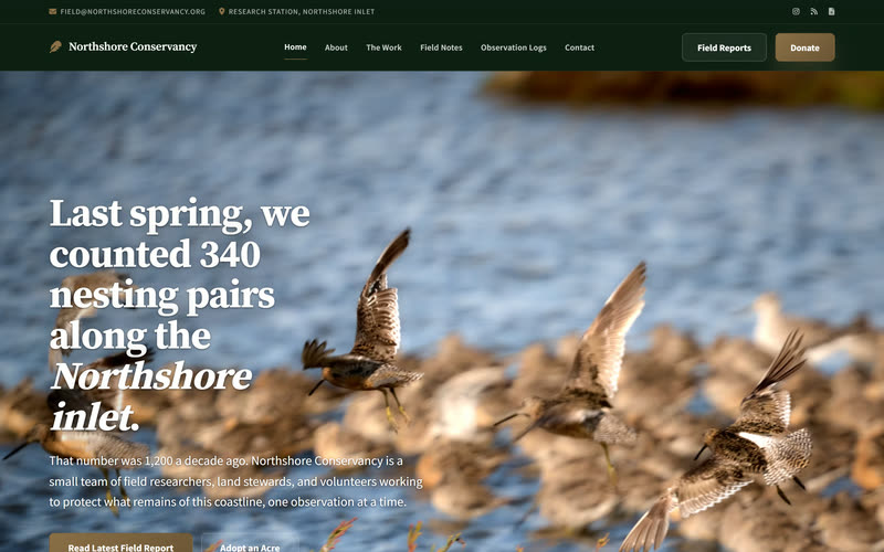 Field Notes website design example, desktop view