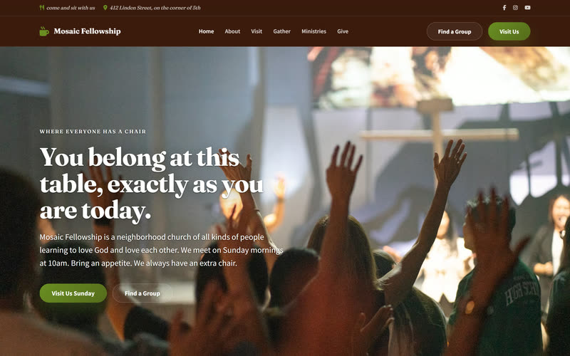 Community Hub website design example, desktop view