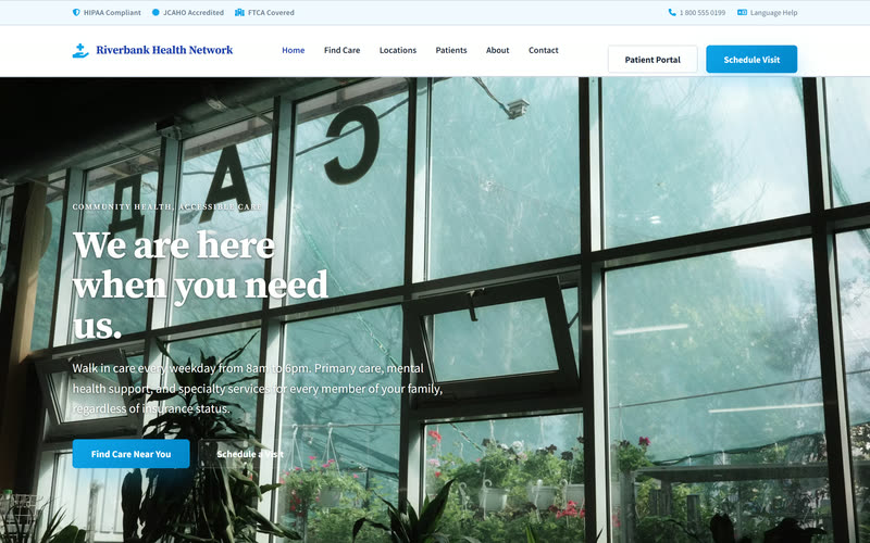 Calm website design example, desktop view