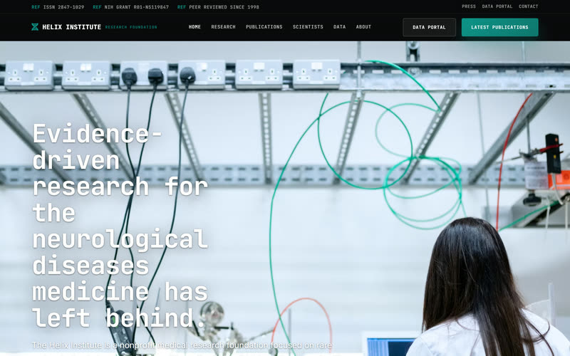 Research website design example, desktop view