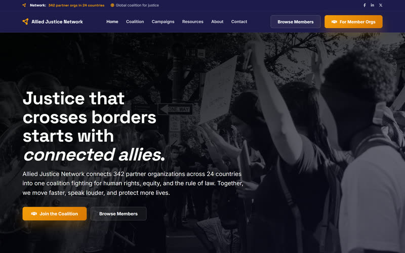 Coalition website design example, desktop view